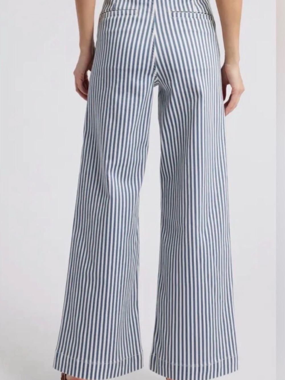 Frame Denim Blue and White Vertical-Stripe Wide-Leg Pants - Picture 2 of 8